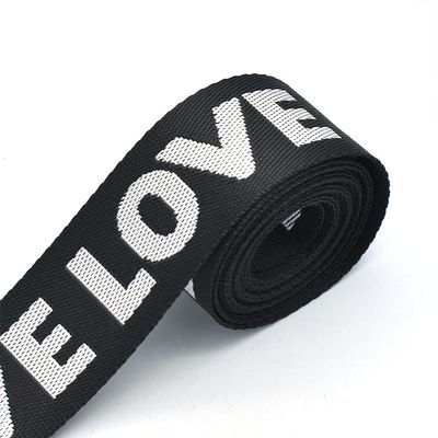 1.5'' Black "Love" Strapped Webbing Canvas Stripe Cotton Totes Belt Bag Purse Strap Dog Collar Webbing Lanyard Webbing Decoration by The Yards (3 Yards)