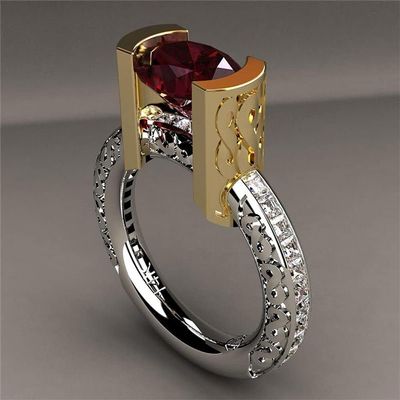 18K White/Yellow Gold Plated Two Tone Fashion Personality Creative Imitation Ruby Ring Red Gemstone Birthstone Ring Eternity Engagement Wedding Ring Promise Ring for Women ST.240 (9)