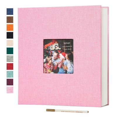 Spbapr Large Photo Album Self Adhesive 3x5 4x6 5x7 8x10 Pictures Magnetic Scrapbook 40 Blank Pages Linen Cover DIY Album with A Metal Pen