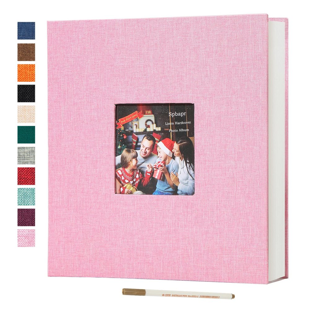 Spbapr Large Photo Album Self Adhesive 3x5 4x6 5x7 8x10 Pictures Magnetic Scrapbook 40 Blank Pages Linen Cover DIY Album with A Metal Pen
