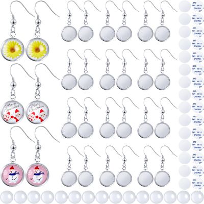 30 Pieces Round Sublimation Earrings Blanks Bulk Stainless Steel Heat Transfer Sublimation Earrings with Wire Hooks for Women Girls DIY Earring Project Transfer Printing Accessories