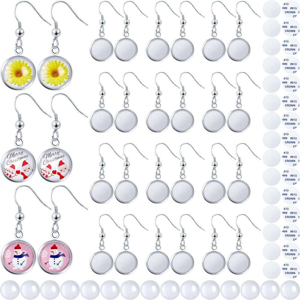 30 Pieces Round Sublimation Earrings Blanks Bulk Stainless Steel Heat Transfer Sublimation Earrings with Wire Hooks for Women Girls DIY Earring Project Transfer Printing Accessories