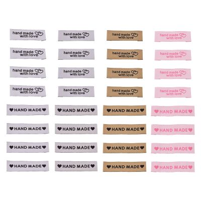 Cheriswelry 240pcs Cotton Sewing Labels Word Handmade Cloth Labels 2Styles Art Woven Tag Knitting Crafts Fashion Garment Sewing for Sewing on Clothes Waterproof Personalized 60x15x0.5mm, 4 Colors