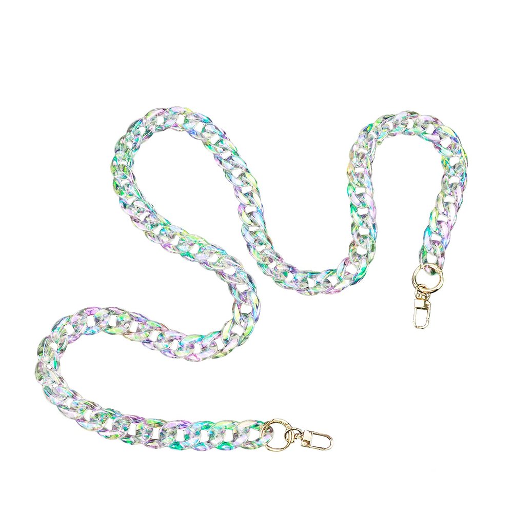Savagrow 47.2"/120cm Acrylic Resin Chain Handles Bag Purse Detachable Decoration Chain with Buckles, Transparent Rainbow Color Multicolour