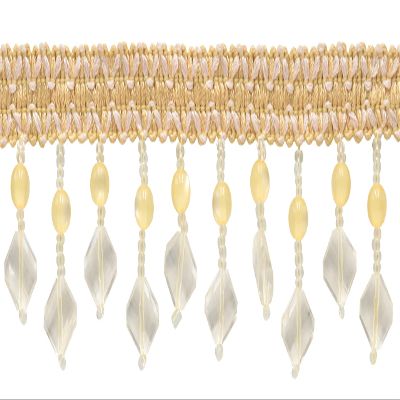 DCOPRO 1 1/2" Handcrafted Woven Scroll Header Emerald Beaded Fringe Trim (BG0058-AC) / Blonde Gold Multicolor #BA004 (Light Gold Yellow Gold) / 3 Yards (2.5m/19 ft)
