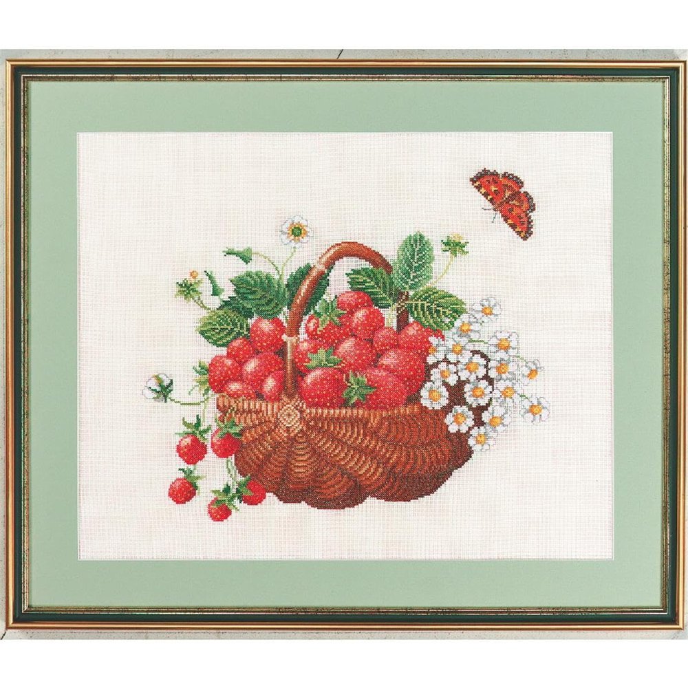 Eva Rosenstand Counted Cross Stitch kit Basket with Strawberries, 50x60cm, DIY