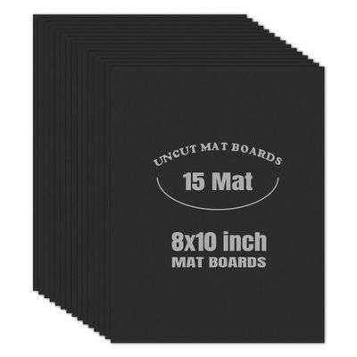 AUEAR, 15 Pack 8x10 Uncut Matte Boards Black Photo Mat Board Great for Picture Framing, Print, Artwork