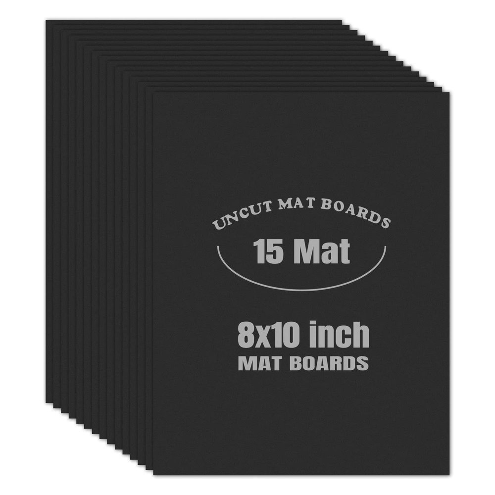 AUEAR, 15 Pack 8x10 Uncut Matte Boards Black Photo Mat Board Great for Picture Framing, Print, Artwork
