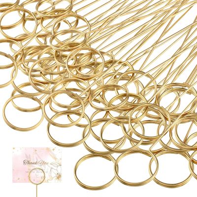 Hotop 30 Pcs Floral Card Holder Pick Metal Wire Flower Place Card Stick 13.4 in Picture Photo Memo Holder Round Floral Gift Stick Clip for Centerpiece Table Wedding Baby Shower Party Favor (Gold)