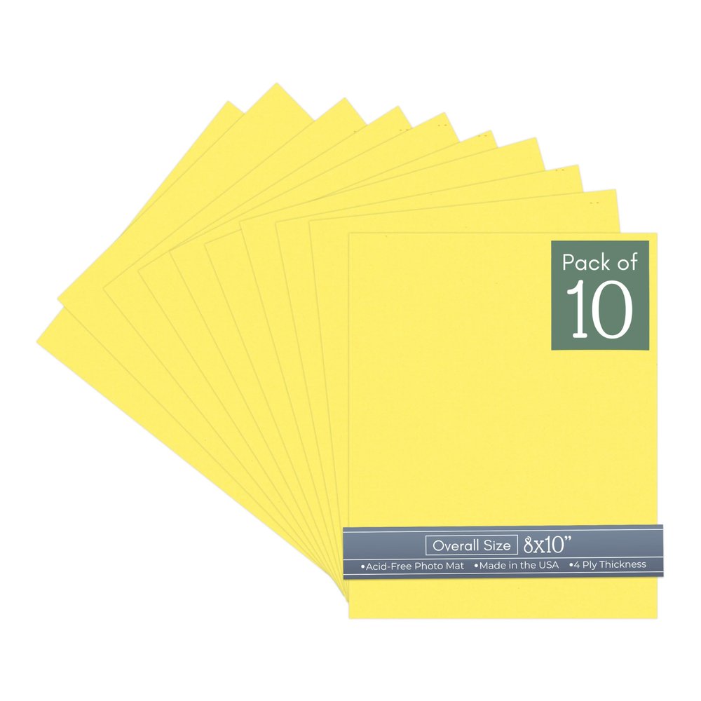 CountryArtHouse Vibrant Yellow Acid Free 8x10 Backing Board - Uncut Photo Mat Board - 10 Sheets