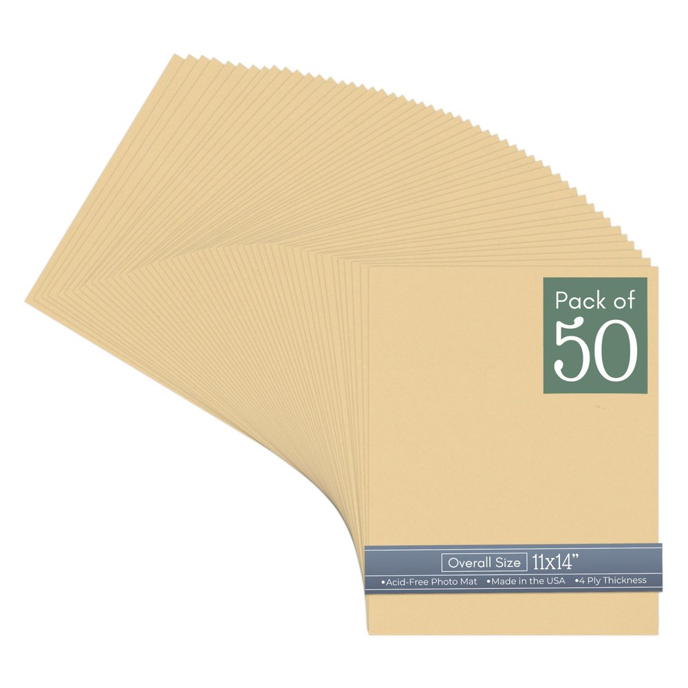 CountryArtHouse Marzipan Acid Free 11x14 Backing Board - Uncut Photo Mat Board - 50 Sheets