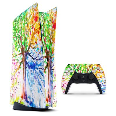 Design Skinz Abstract Colorful Watercolor Vivid Tree V3 Full-Body Cover Wrap Decal Skin-Kit Compatible with Sony Playstation 4 Console + Controller