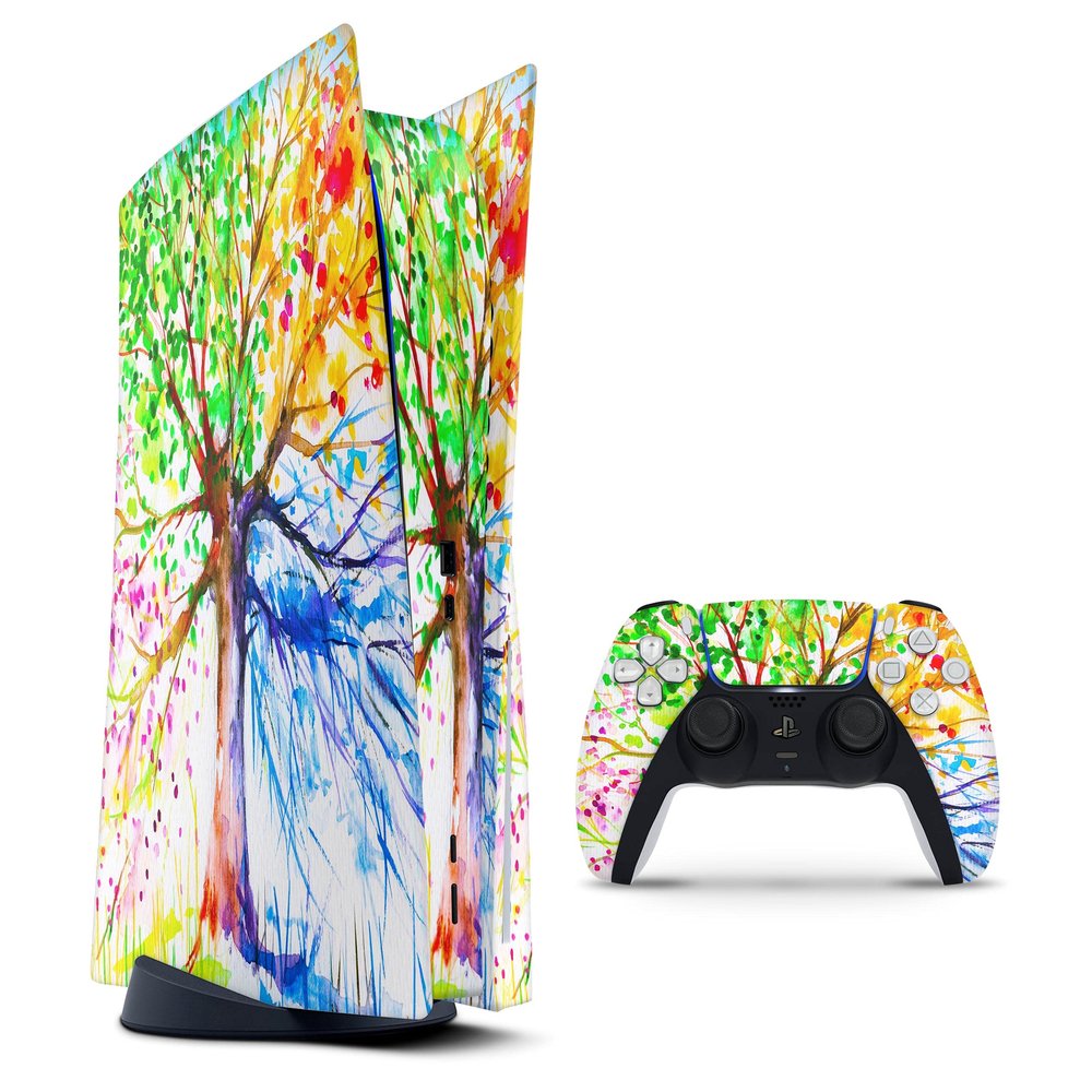 Design Skinz Abstract Colorful Watercolor Vivid Tree V3 Full-Body Cover Wrap Decal Skin-Kit Compatible with Sony Playstation 4 Console + Controller