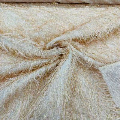 New Creations Fabric & Foam Inc, Shaggy Jacquard Faux Ostrich/Eye Lash Feathers Sewing Fringe with Metallic Thread Fabric (1 Yard, Blush)
