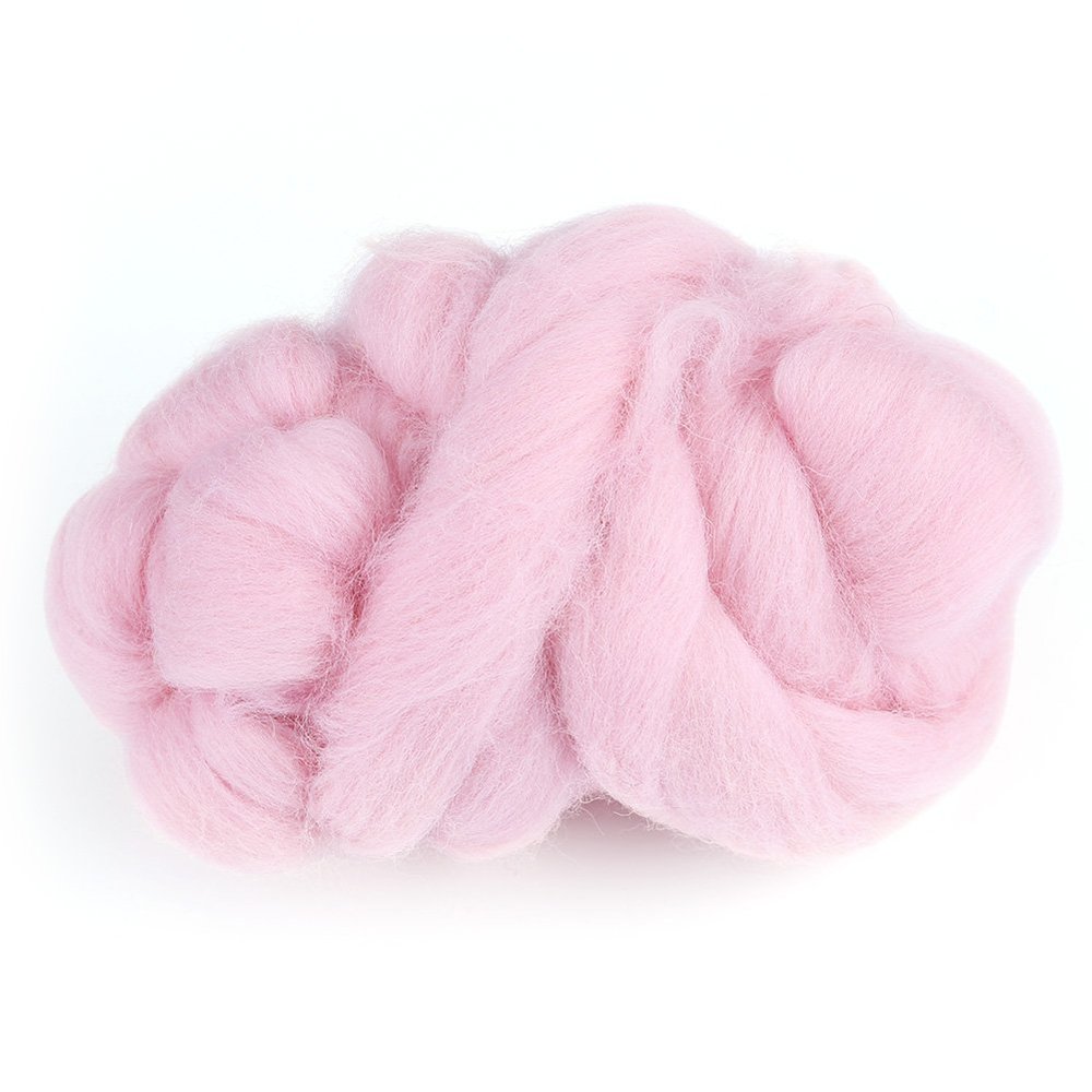 Tyenaza 8 Colors Fibre Wool Yarn Roving for Needle Felting Hand Spinning DIY Craft Materials (Pink)