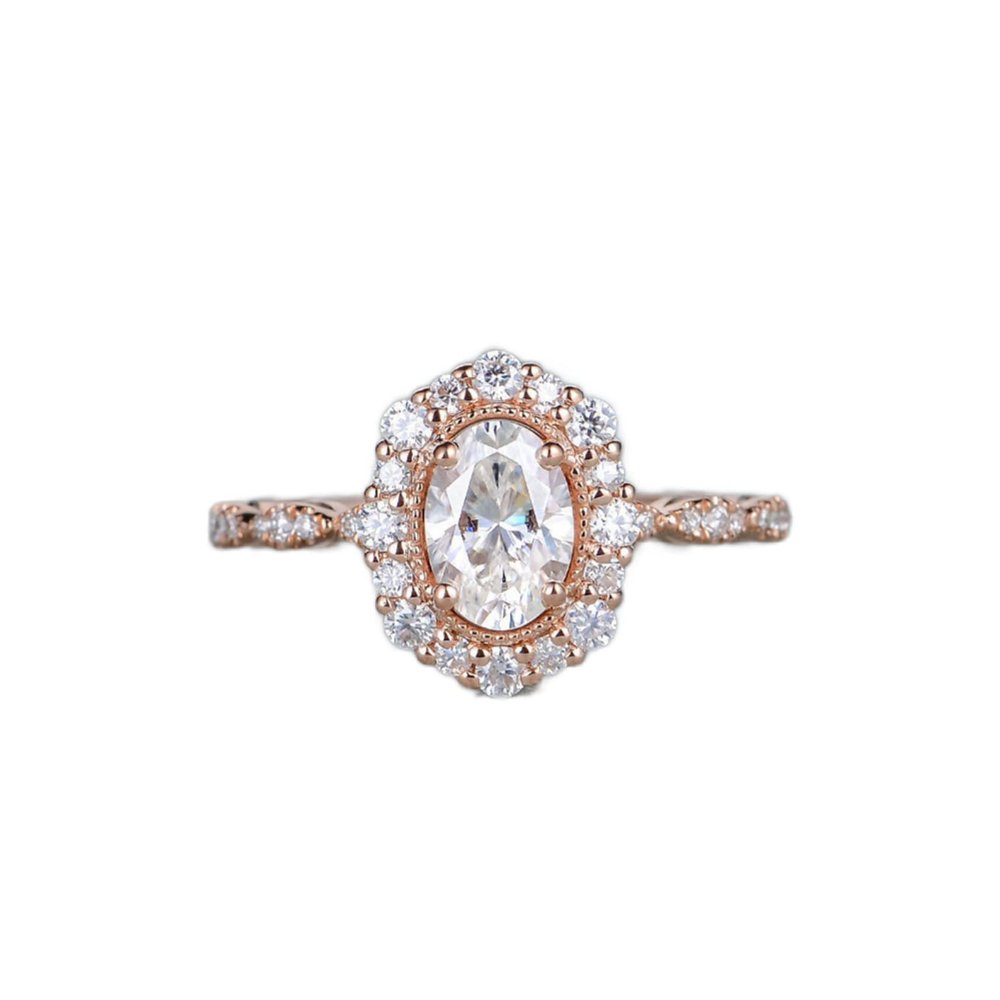 LVSHI Fashion Rings 3D Rose Gold Imitation Moissan Diamond Oval CZ Simulated Diamond Ring Rose Gold Zircon Engagement Ring (SIZE 10)