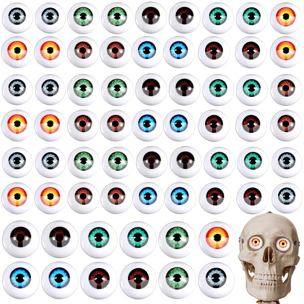 Skylety 64 Pcs Halloween Eye Balls 22 mm 0.87 Inch Realistic Fake Eyes Doll Horror Plastic Half Eyeball Prop for Halloween Party