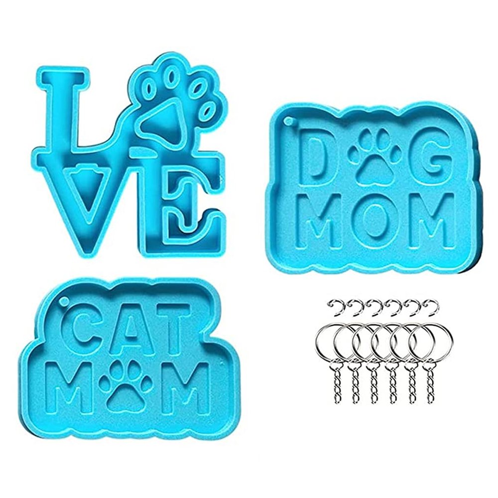Dog Tag Resin Molds Key Chain Silicone Mold with 6Pcs Key Rings for DIY Crafts Epoxy Molds