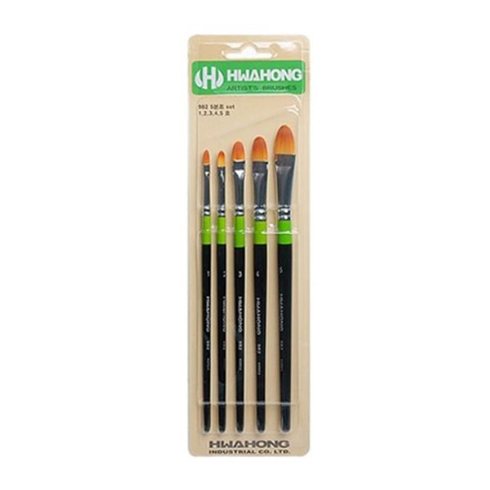 HWAHONG Artist Water Color, Oil, Acrylic, Soft Paint Flat Brush F 982 Series 1Set (5ea Brushes) Art