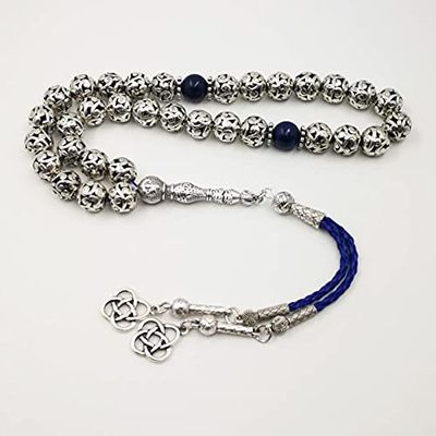 Man's Tasbih Metal Alloy Beads with Natural lapi Lazuli Stone Islamic 33 45 66 99 Prayer Beads Accessories Misbaha Bracelets (10mm x 45beads)