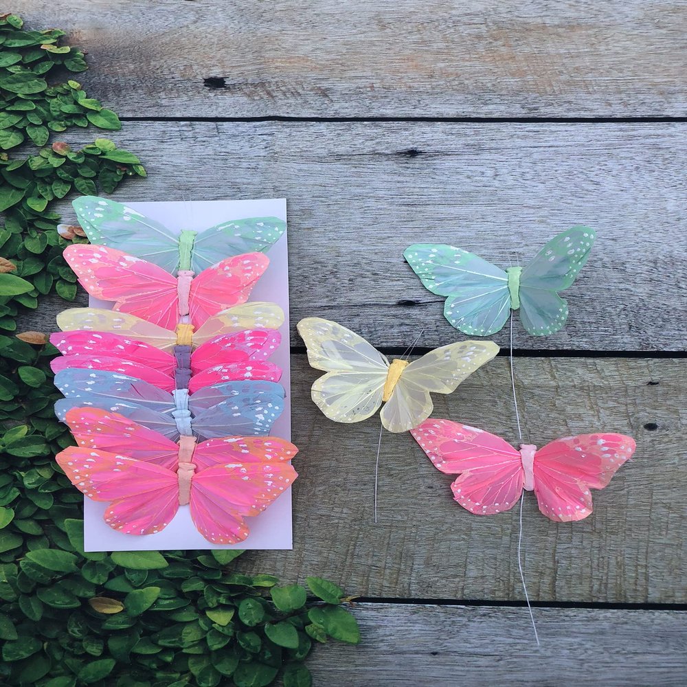 12 Large Painted Pastel Feather Monarch Butterflies 5 Inch Assorted - Artificial Butterfly - DIY Hair Accessories - Cake Topper - Scrapbooking Embellishments