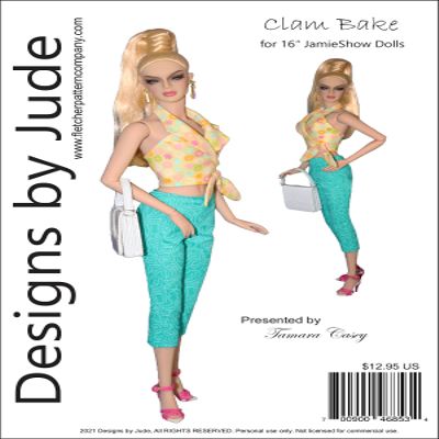 Designs by Jude Clam Bake Doll Clothes Sewing Pattern for 16" JamieShow Fashion Dolls