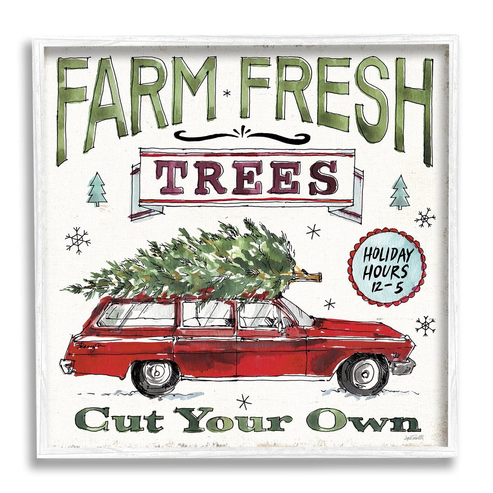 Stupell Industries Farm Fresh Trees Vintage Christmas Advertisement Station Wagon