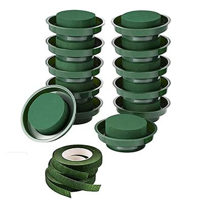 12PCs Flower Arrangement Kit, Floratek Round Wet & Dried Floral Foam Base with Bowl 3 Rolls Floral Tape for Floral Crafts, Wedding Decoration, Table Ornament, Party Decoration