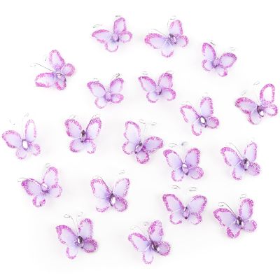Framendino, 50 Pack Organza Butterflies Sheer Mesh Wire Glitter Butterfly Nylon Purple Delicate Gem for Home Wedding Party Decoration