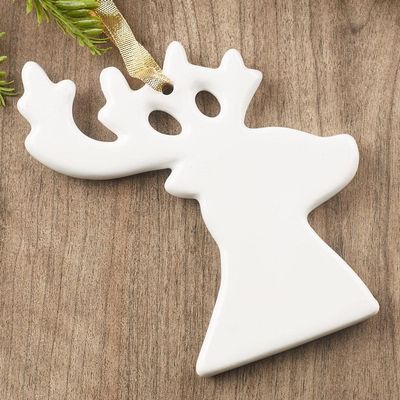 Factory Direct Craft Porcelain Deer Christmas Ornaments | Package of 12 Blank Glazed Ceramic Deer | Ready to Decorate and Personalize