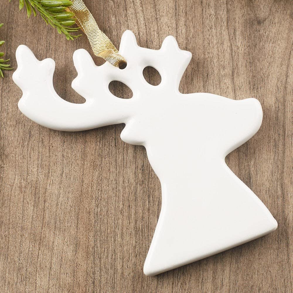 Factory Direct Craft Porcelain Deer Christmas Ornaments | Package of 12 Blank Glazed Ceramic Deer | Ready to Decorate and Personalize