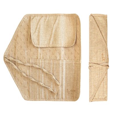 ETCHR Canvas Roll Up Brush Pouch - Brown Paint Brush Holder with Canvas Ties