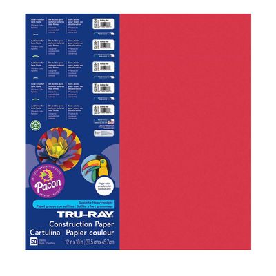 Tru-Ray Construction Paper, Holiday Red, 12" x 18", 50 Sheets Per Pack, 5 Packs