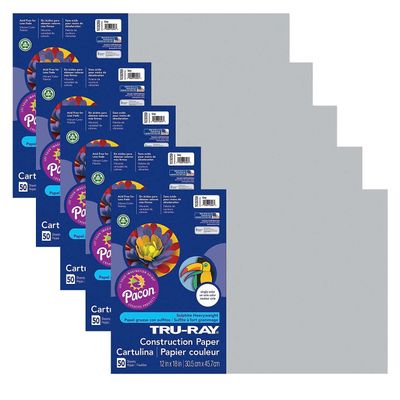 Tru-Ray Construction Paper, Gray, 12" x 18", 50 Sheets Per Pack, 5 Packs