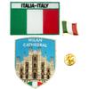 A-ONE - Milan Cathedral Shield Emblem+Italy Flag Patch and Pinbadge, Duomo di Milano, Landmark Applique, Historic Site Patch, Italy Flag Lapel Pin, Gift Choice, Stick/Iron on Clothes NO.226B view 1