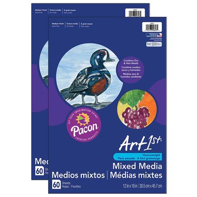 UCreate Mixed Media Art Paper, Heavyweight, 12" x 18", 60 Sheets Per Pack, 2 Packs