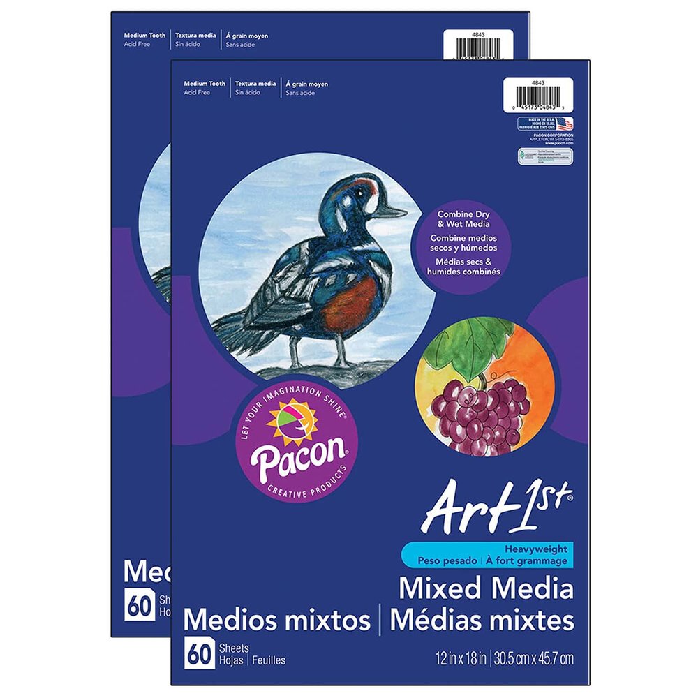 UCreate Mixed Media Art Paper, Heavyweight, 12" x 18", 60 Sheets Per Pack, 2 Packs