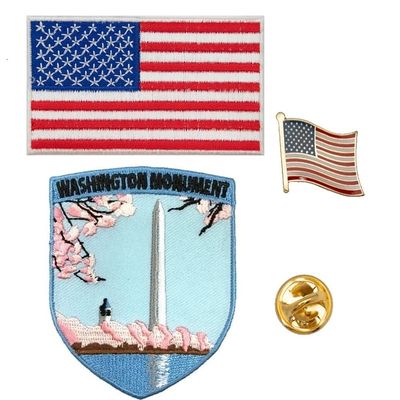 A-ONE - Washington Monument Landmark Applique+USA Flag Patch and Pin Badge, Washington DC. Embroidered Iron-on Badge, America Flag Style Sew Patch, Brooch Pin Flag Pin Accessories NO.214B