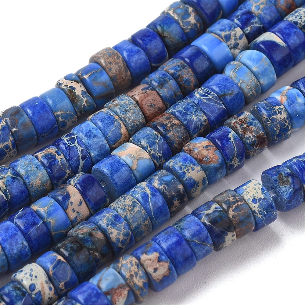 Craftdady 336pcs Natural Imperial Jasper Heishi Coin Beads Flat Round Healing Crystal Gemstone Column Disc Stone Beads 6-6.5mm for Jewelry Craft Necklace Bracelet Earring, Blue