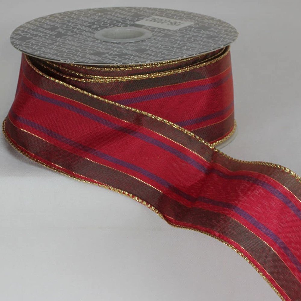 Red and Gold Striped Wired Craft Ribbon 2" x 20 Yards