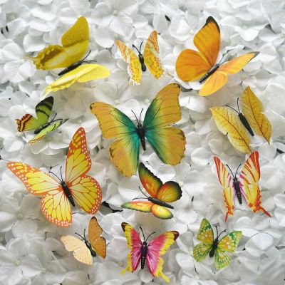 12-Pack 3D Butterfly Wall Decals Stickers Butterfly for Wedding Party Table Scatter Scrapbook Craft Card Decoration (Yellow) - DIY