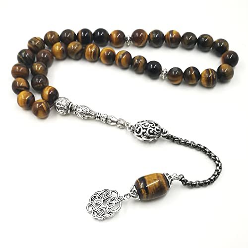 ALBASHAN Natural Tiger eyes Tasbih Muslim rosary islam 33 45 66 99 prayer beads saudi arabia fashion jewelry arab bracelet turky misbaha (10mm, 33 beads)
