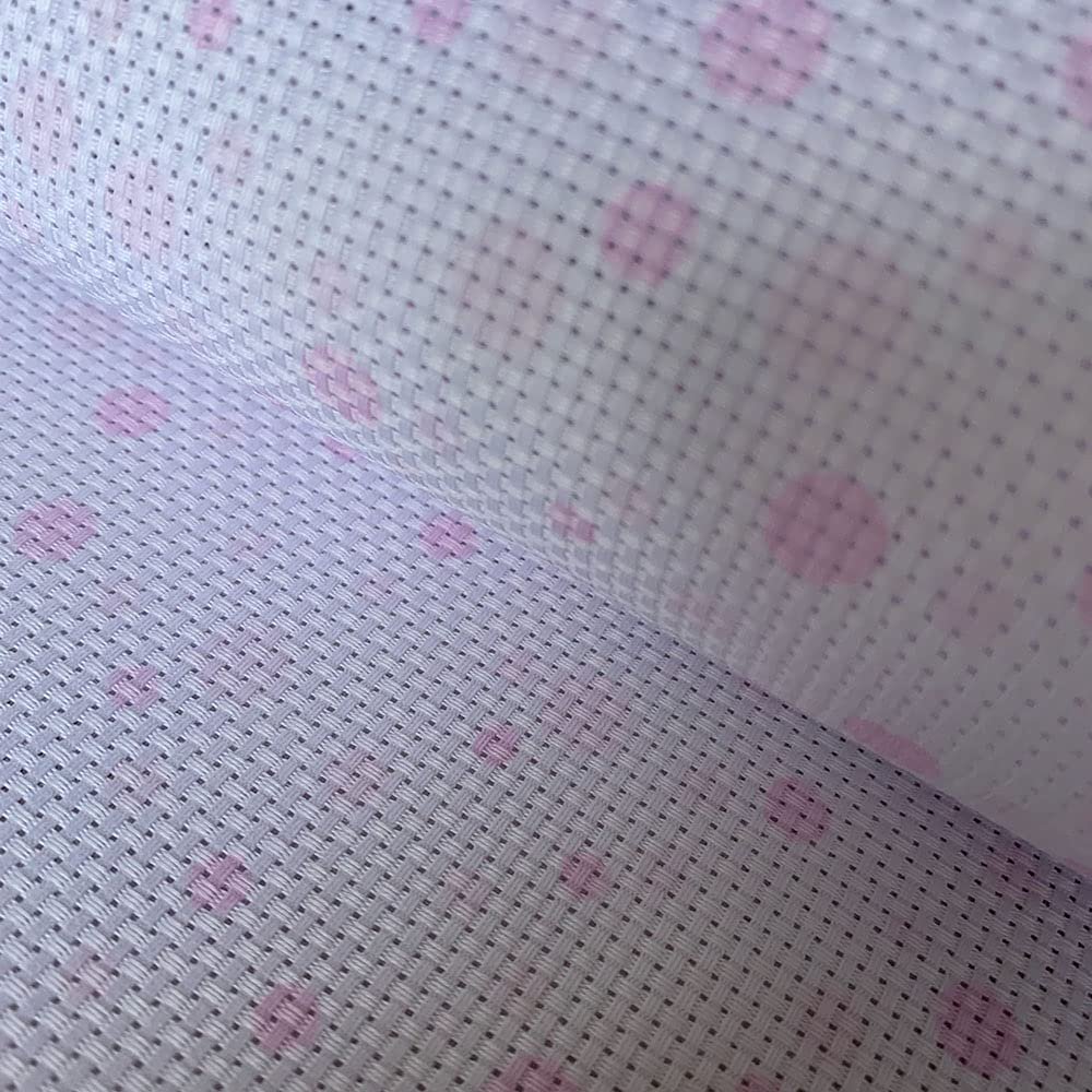 11 Count Polka Dot Bubble Printed Pattern Aida Cloth Cross Stitch Fabric, White Pink, 29"W x 39"L