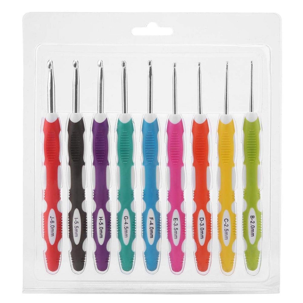 9 Sizes Ergonomic Crochet Hooks Set, 2.0mm~6.0mm Crochet Hook Knititng Needles with Soft Grip Crochet Handles for Arthritic Hands for Crocheting Yarn Craft Projects