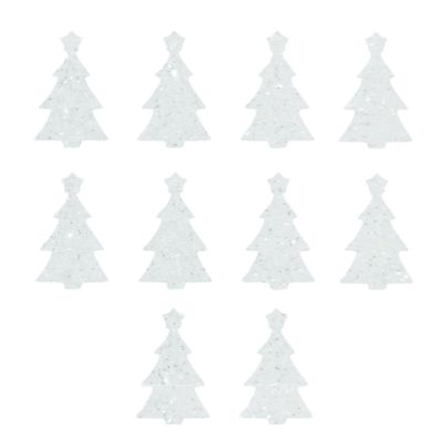10 Christmas Tree Iron On Decals, Small Bulk Set Holiday Trees for DIY Crafts, Clothing and Decor, Pick Color (White Glitter)