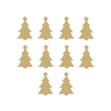 10 Christmas Tree Iron On Decals, DIY Crafts, Mini Trees Heat Transfers, 1x1 Inch (Champagne Glitter)