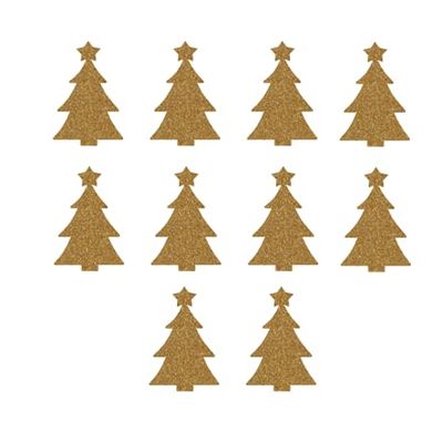 10 Christmas Tree Iron On Decals, Small Bulk Set Holiday Trees for DIY Crafts, Clothing and Decor, Pick Color (Old Gold Glitter)
