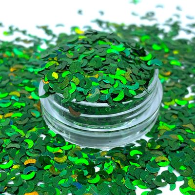 Green Moon Shape Glitter, Solvent Resistant Glitter for tumblers Polyester Nail Art Confetti Resin epoxy (2oz)