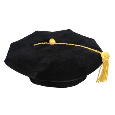 Herrenbek Doctoral Tam with Gold Bullion Tassel Unisex Black Velvet 8 Sided Graduation Tam,Black