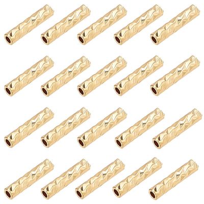 BENECREAT 100Pcs Real 18K Gold Plated Tube Beads, Carved Noodle Tube Beads Straight Spacer Beads 7x1.5mm for DIY Craft Bracelet Necklace Jewelry Making